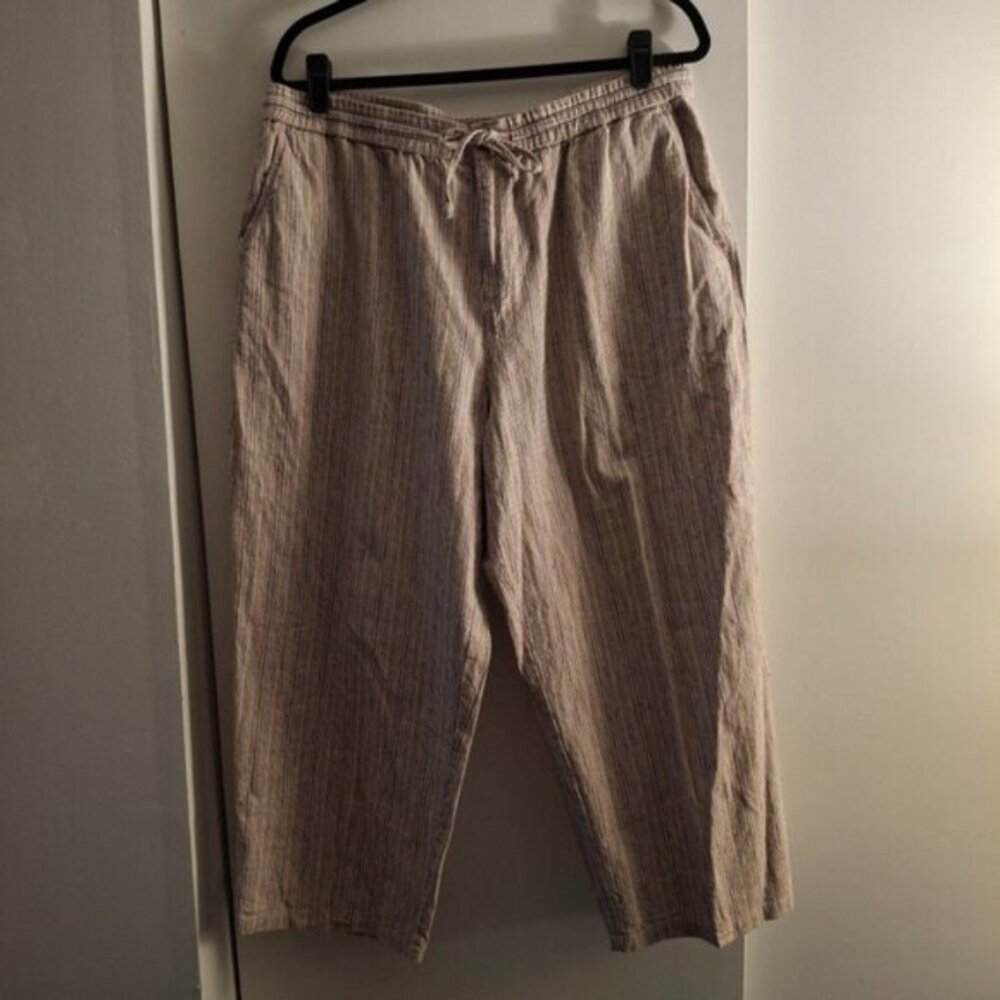 Sag Harbor Women's Striped Cropped Linen Khaki Chinos
